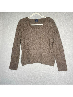 Paul James England 100% Wool Cable Knit V Neck Sweater M